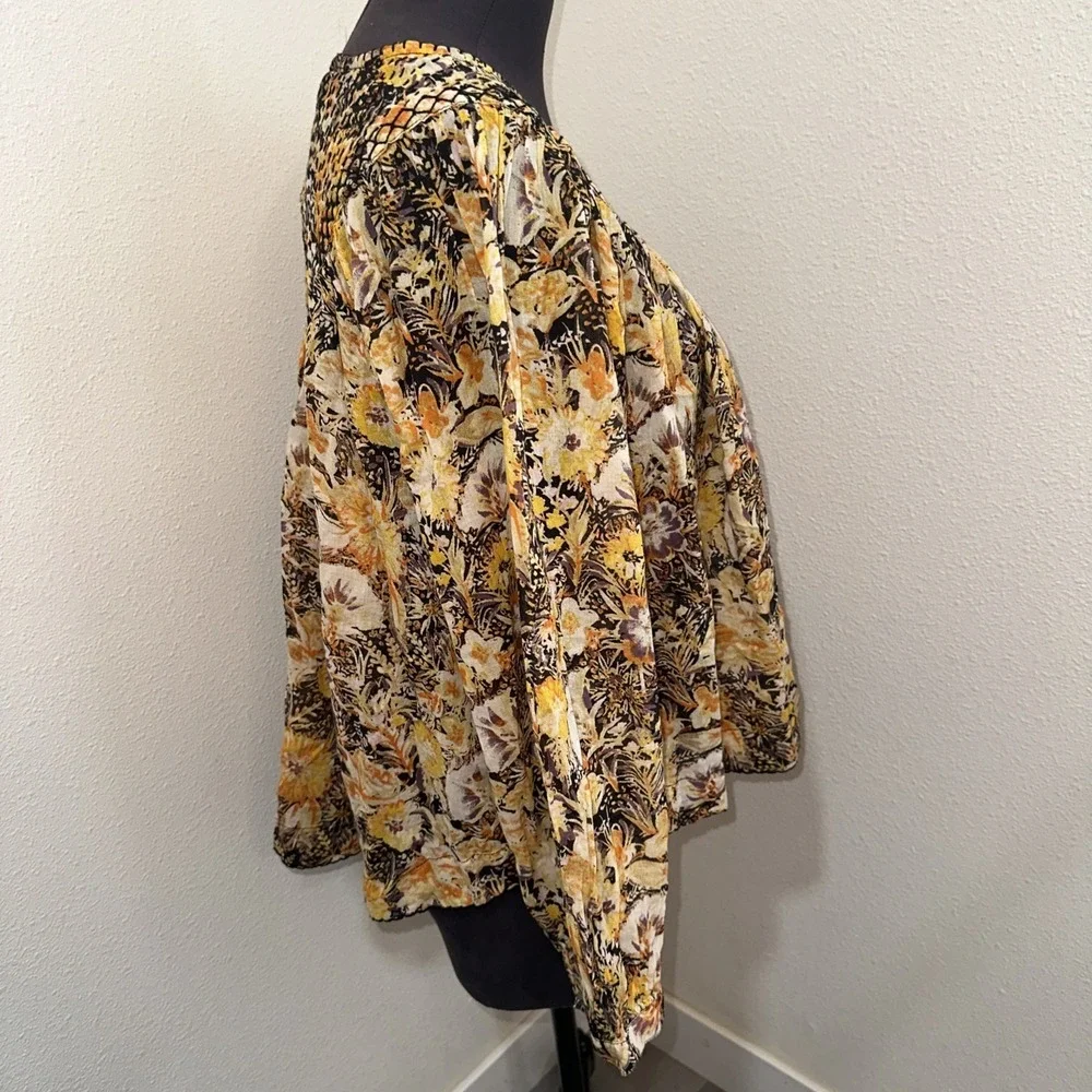 Free‎ People NWT Cool Meadow Top Buttondown Print Ruched Scoop Neck Blouse XS
